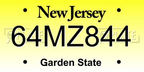 64MZ844 New Jersey License Plate