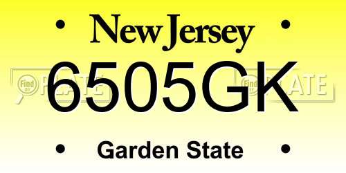 6505GK New Jersey License Plate