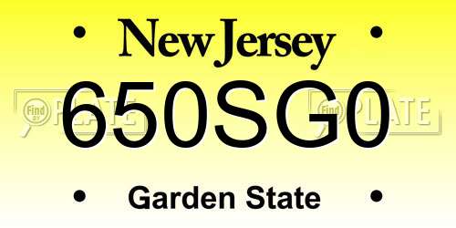 650SG0 New Jersey License Plate