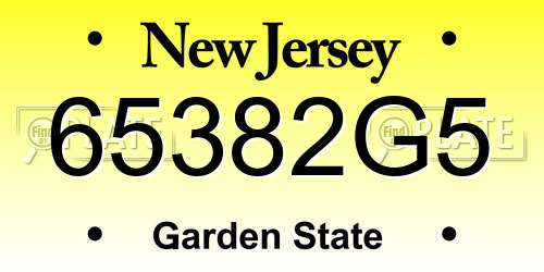 65382G5 New Jersey License Plate