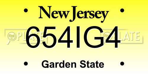 654IG4 New Jersey License Plate