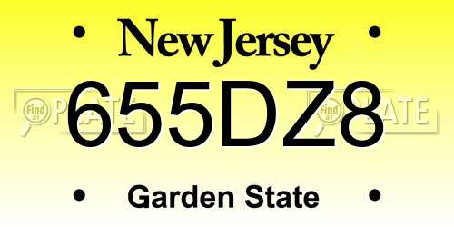 655DZ8 New Jersey License Plate