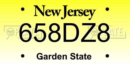 658DZ8 New Jersey License Plate