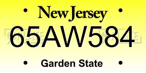 65AW584 New Jersey License Plate