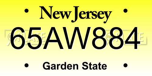 65AW884 New Jersey License Plate