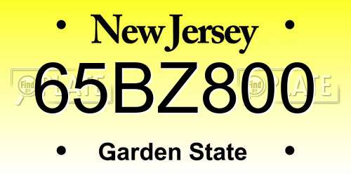 65BZ800 New Jersey License Plate