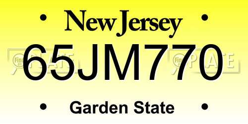 65JM770 New Jersey License Plate