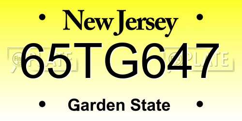 65TG647 New Jersey License Plate
