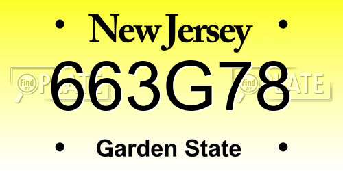 663G78 New Jersey License Plate