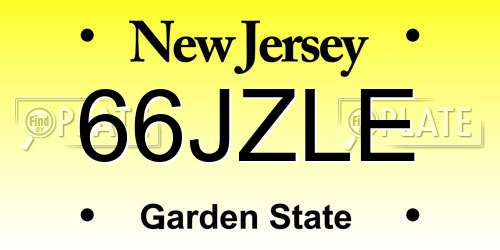 66JZLE New Jersey License Plate