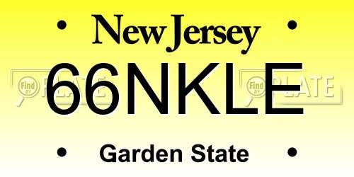 66NKLE New Jersey License Plate