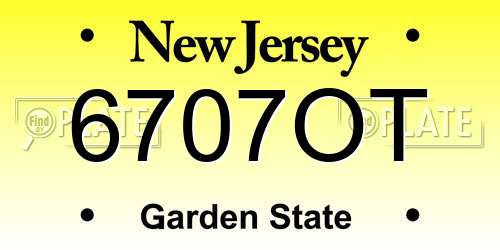 6707OT New Jersey License Plate