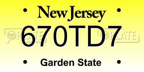 670TD7 New Jersey License Plate