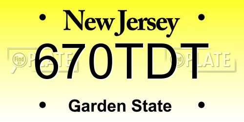 670TDT New Jersey License Plate