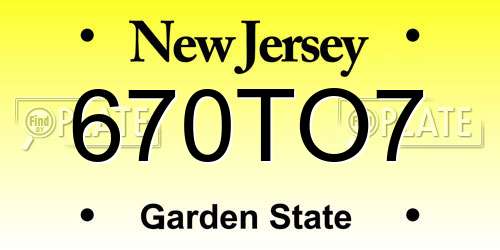 670TO7 New Jersey License Plate