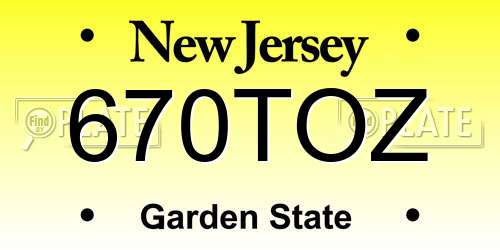 670TOZ New Jersey License Plate