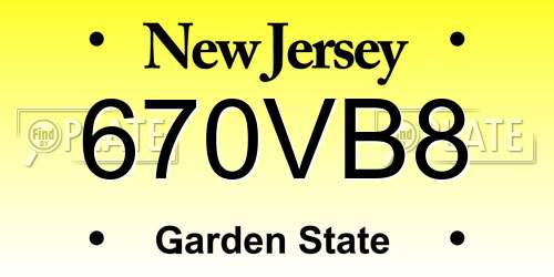 670VB8 New Jersey License Plate