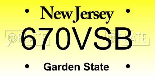 670VSB New Jersey License Plate