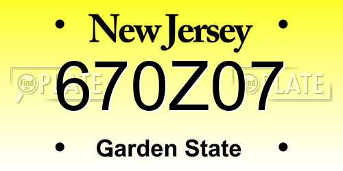 670Z07 New Jersey License Plate