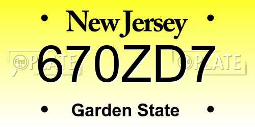 670ZD7 New Jersey License Plate