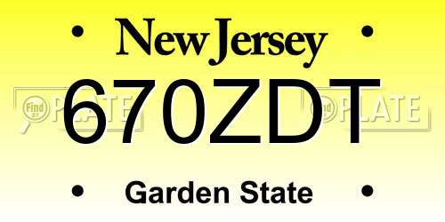 670ZDT New Jersey License Plate