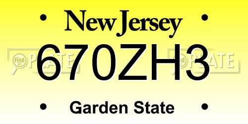670ZH3 New Jersey License Plate
