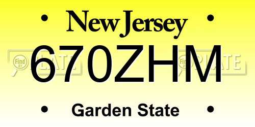 670ZHM New Jersey License Plate