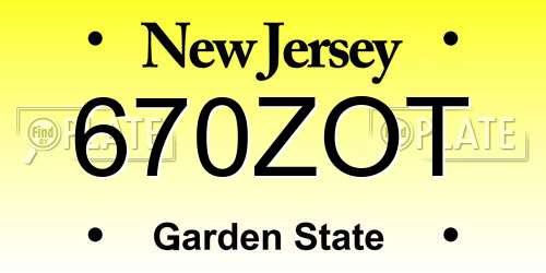 670ZOT New Jersey License Plate