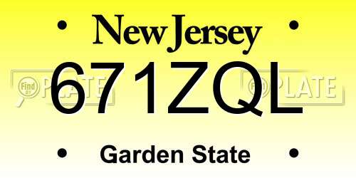 671ZQL New Jersey License Plate