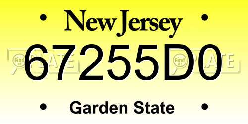 67255D0 New Jersey License Plate