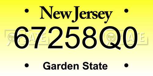 67258Q0 New Jersey License Plate