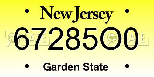 67285O0 New Jersey License Plate