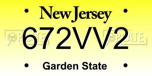 672VV2 New Jersey License Plate