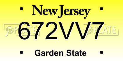 672VV7 New Jersey License Plate