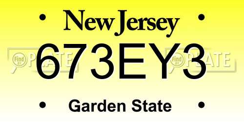 673EY3 New Jersey License Plate