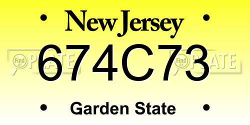 674C73 New Jersey License Plate