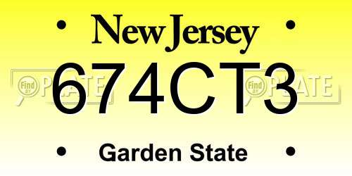 674CT3 New Jersey License Plate