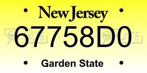 67758D0 New Jersey License Plate