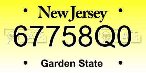 67758Q0 New Jersey License Plate