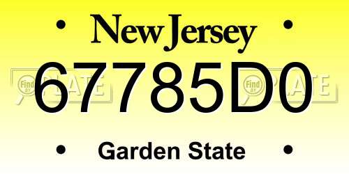 67785D0 New Jersey License Plate