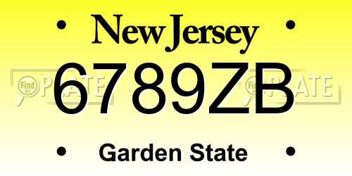 6789ZB New Jersey License Plate