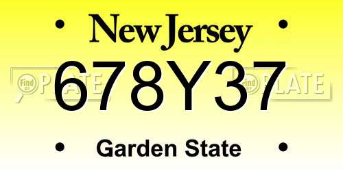 678Y37 New Jersey License Plate