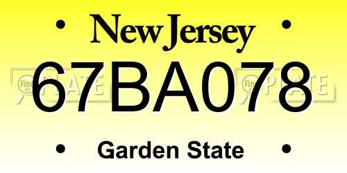 67BA078 New Jersey License Plate