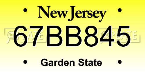 67BB845 New Jersey License Plate