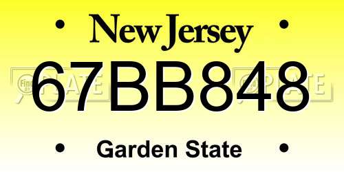 67BB848 New Jersey License Plate