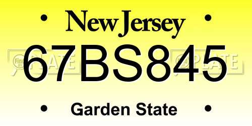67BS845 New Jersey License Plate