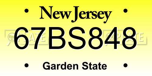 67BS848 New Jersey License Plate