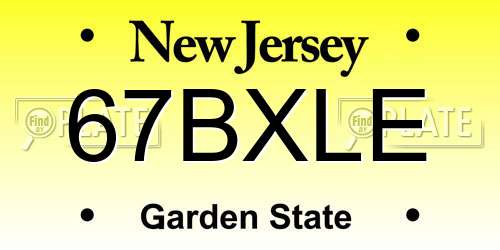 67BXLE New Jersey License Plate