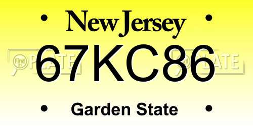 67KC86 New Jersey License Plate