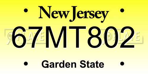 67MT802 New Jersey License Plate